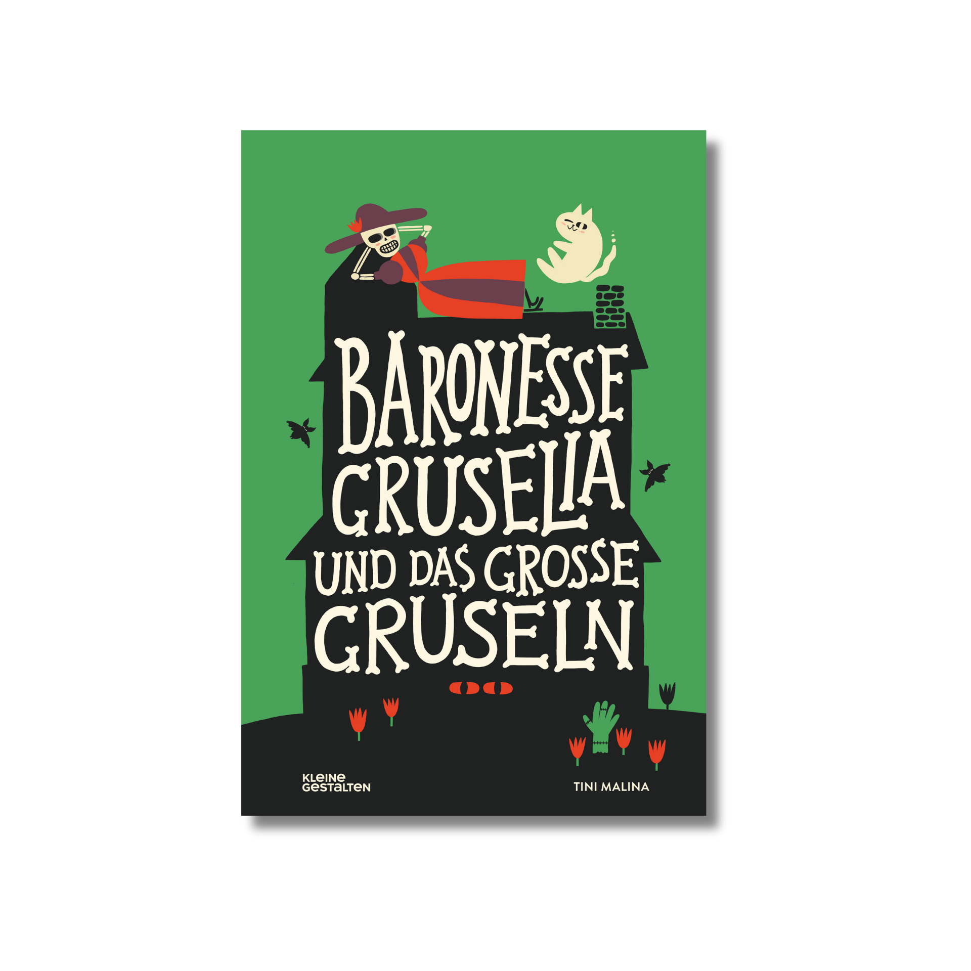 Book cover of 'Baronesse Grusella und das grosse Gruseln' with a green background and cartoon characters.