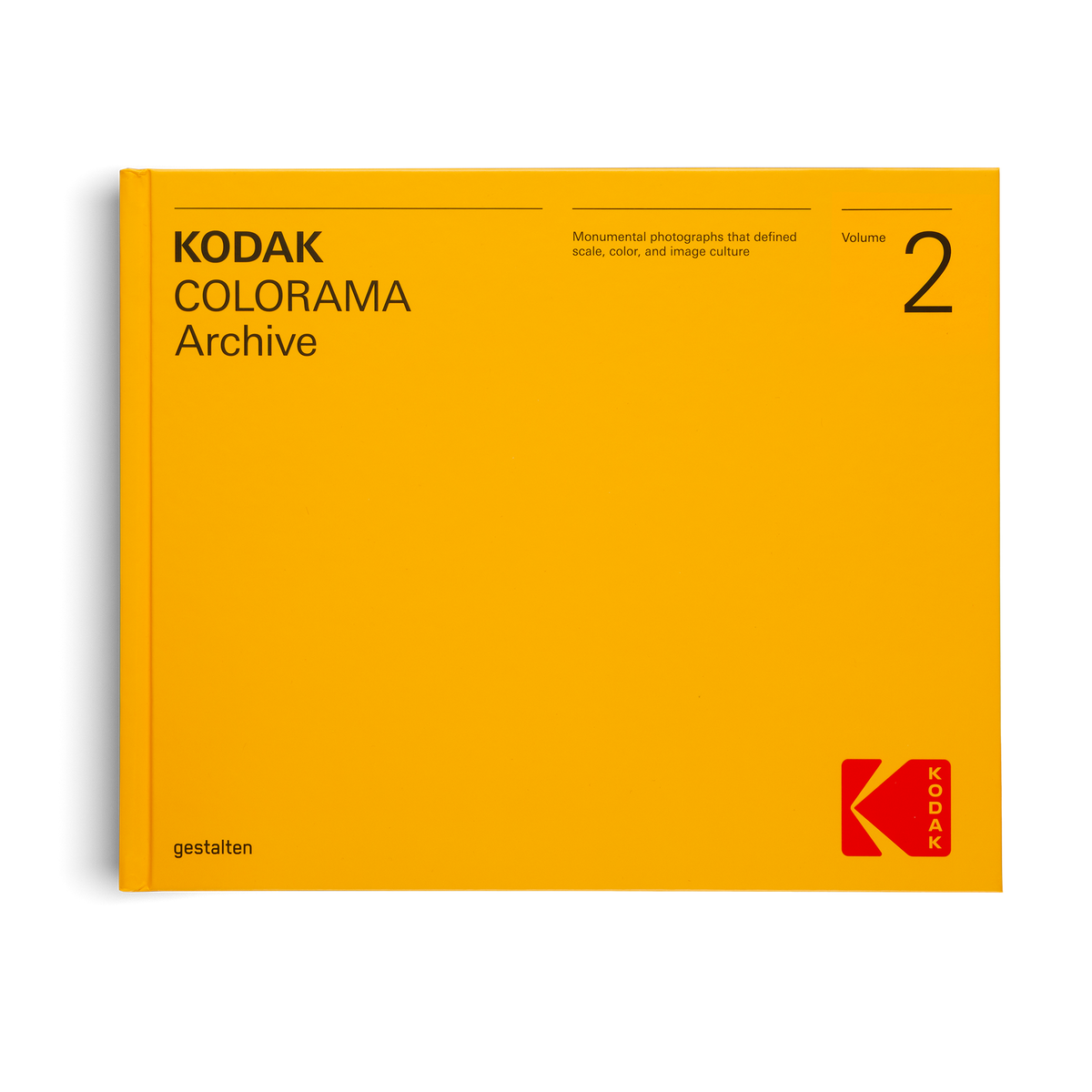 Kodak Colorama Archive Volume 2 book with a bright yellow cover, featuring black text and the red Kodak logo in the bottom right corner, set against a clean white background.