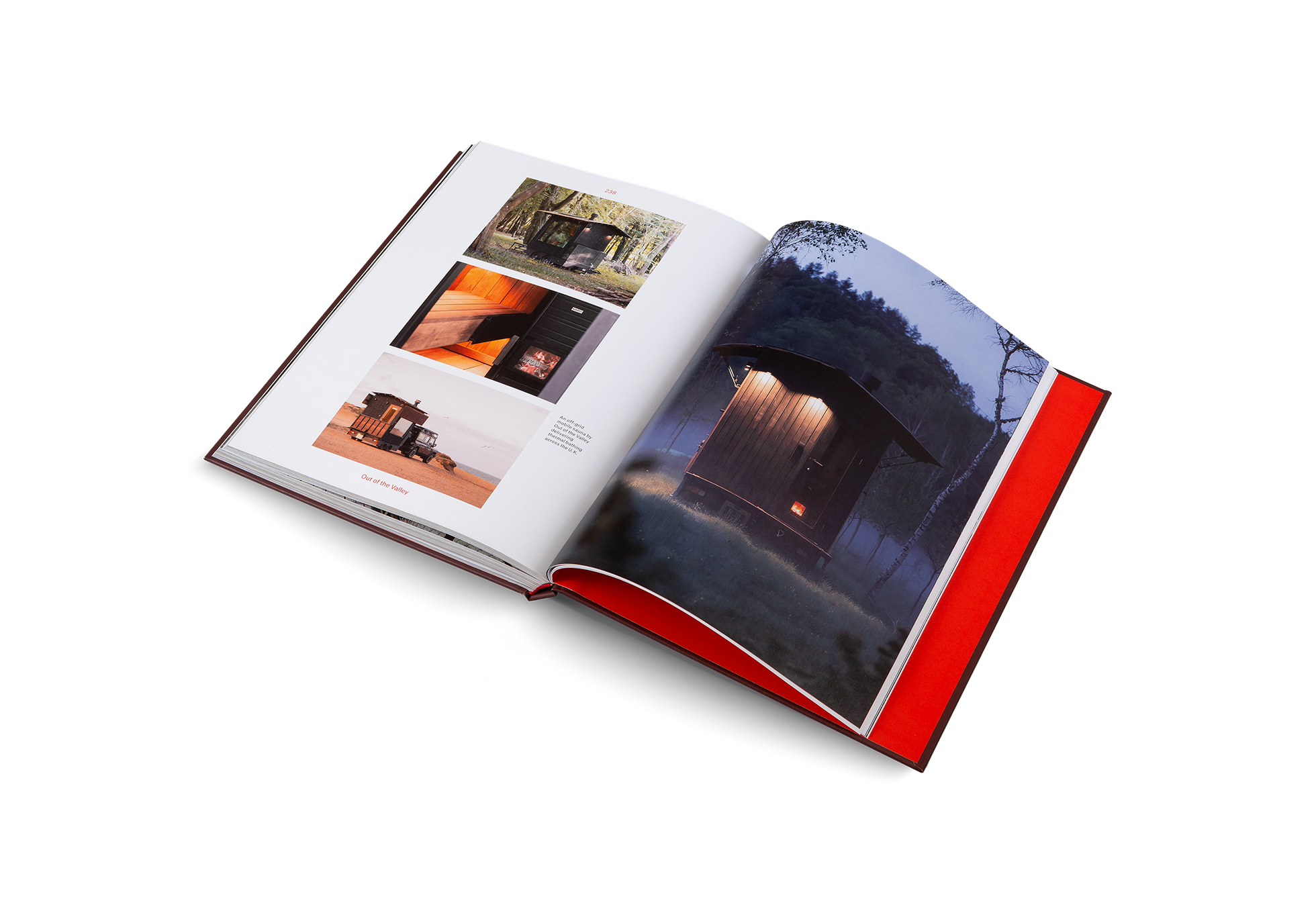 Open book with images of a house exterior on a white background