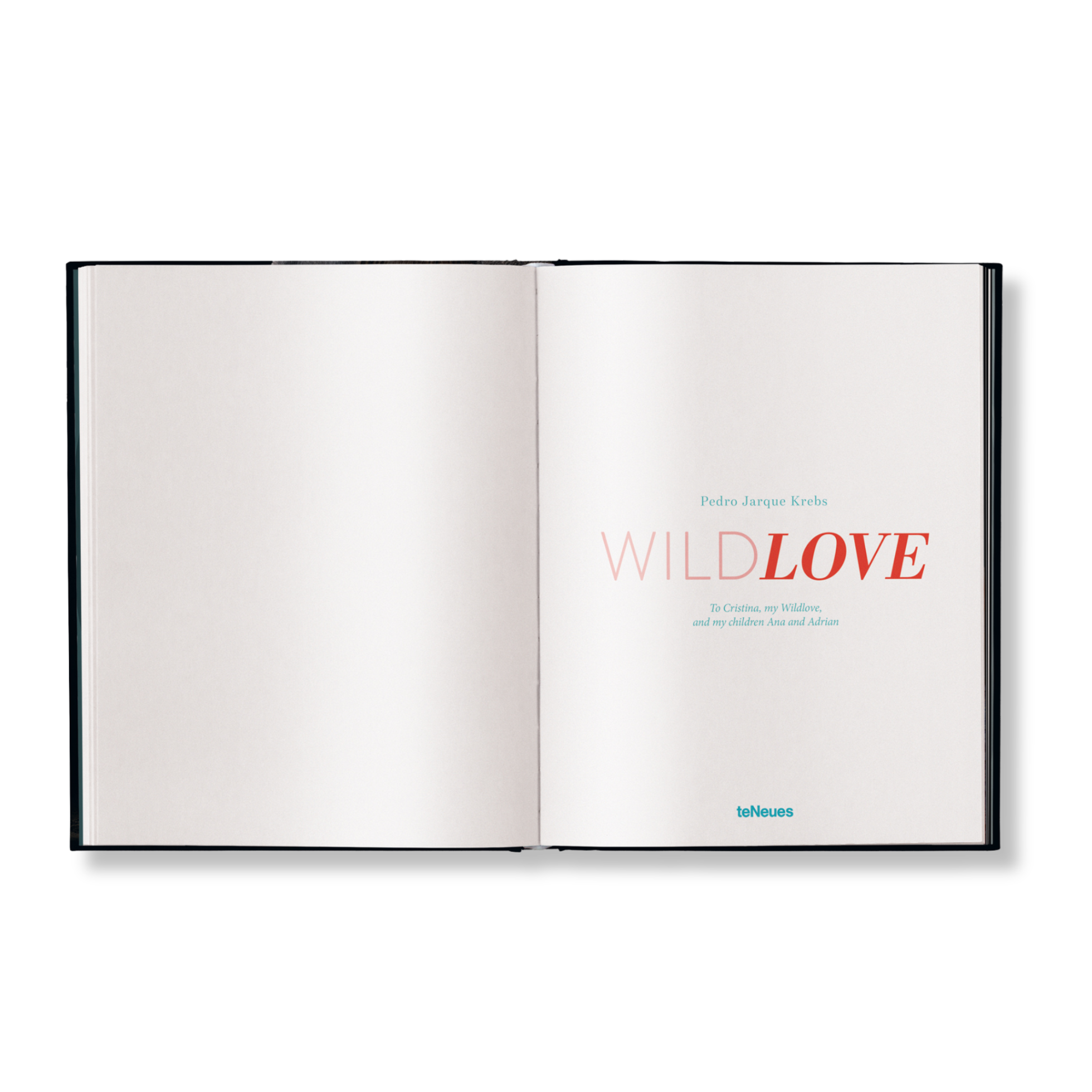 Open book with 'Wild Love' title on a white background