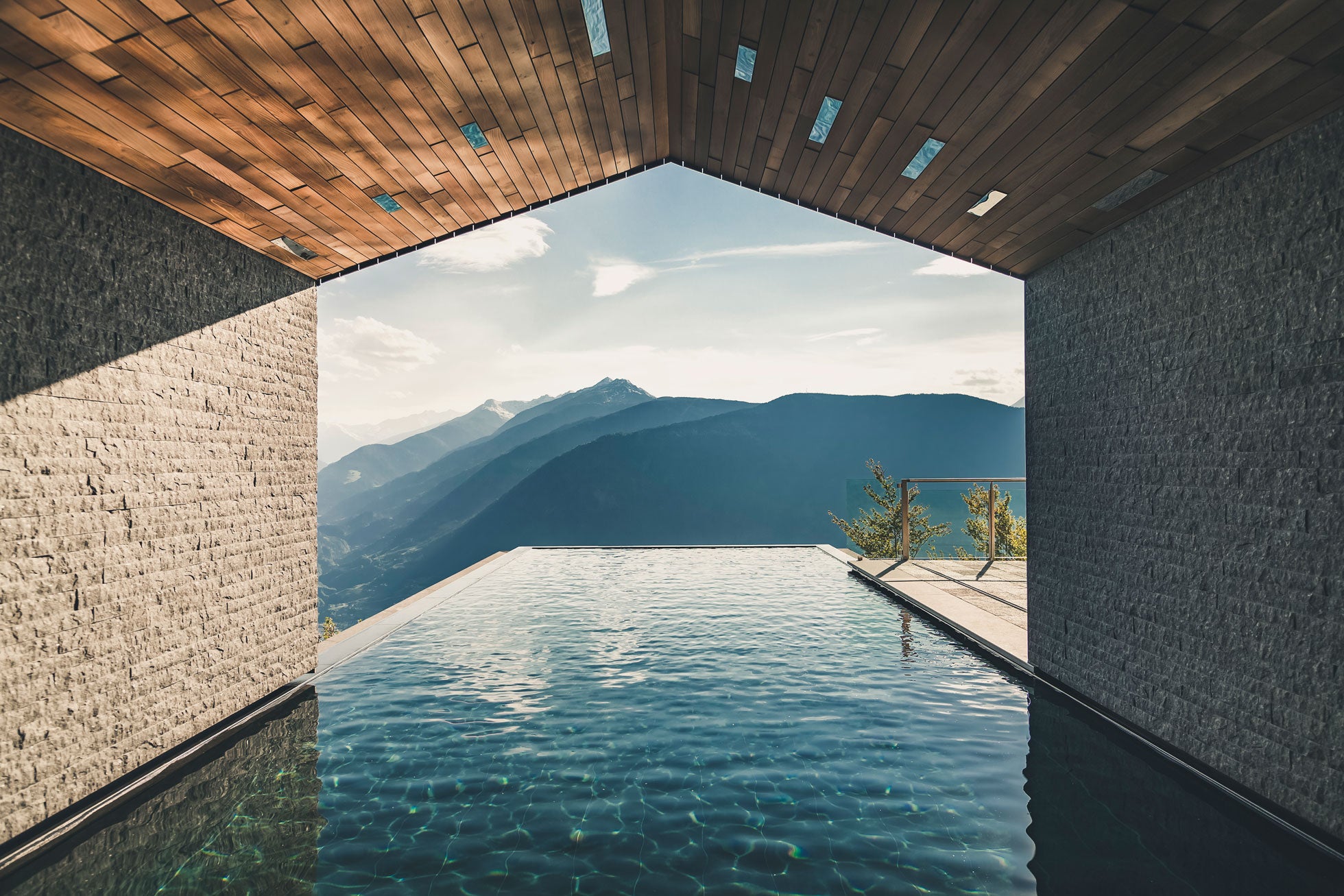 View from an infinity pool at Hotel Miramonti in Avelengo, Italy. (Photo: Monocle 2018)
