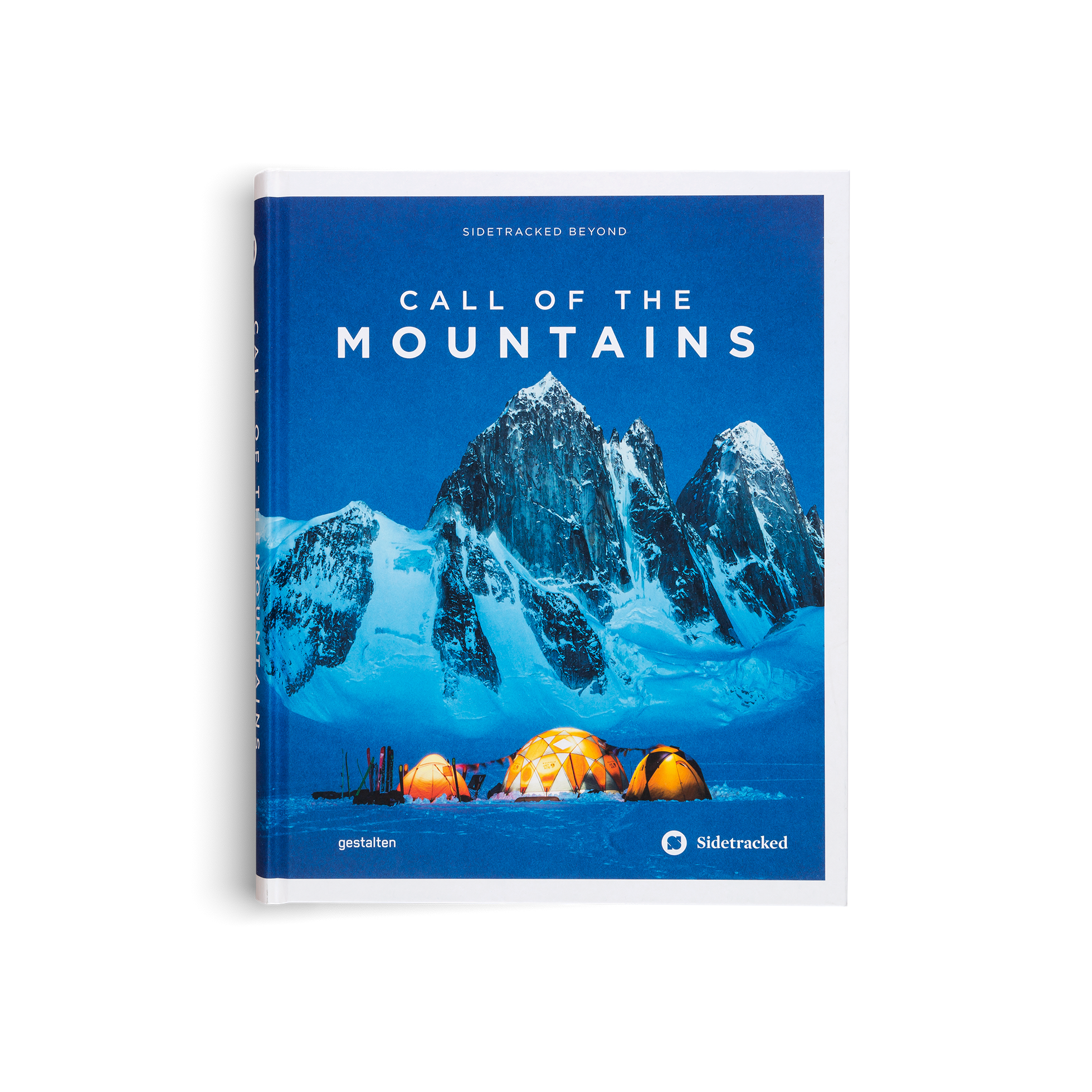 Book titled 'Call of the Mountains' with mountain and tent illustration on a blue background