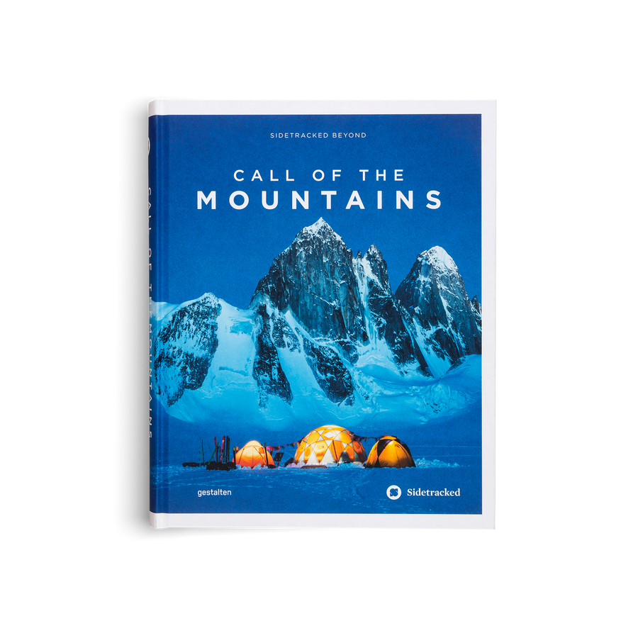 Book titled 'Call of the Mountains' with mountain and tent illustration on a blue background