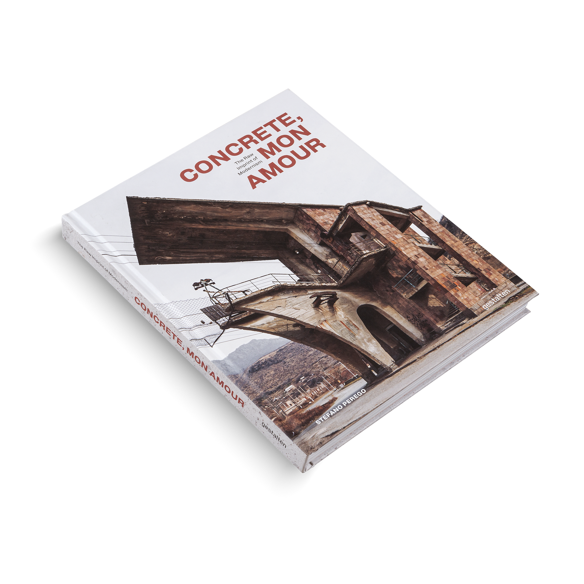 Book titled 'Concrete Mon Amour' with architectural design on the cover