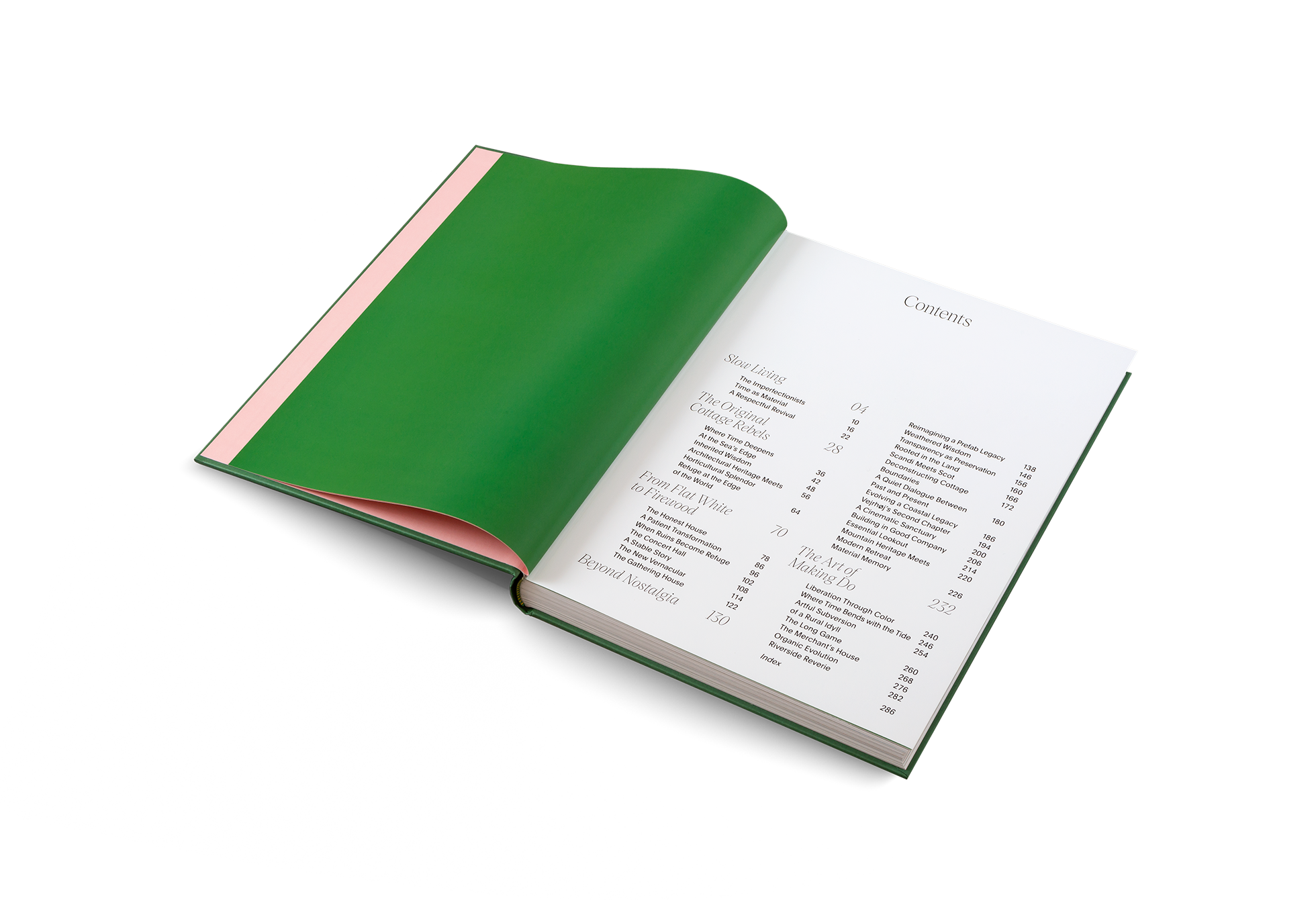 Open book with green cover on a white background