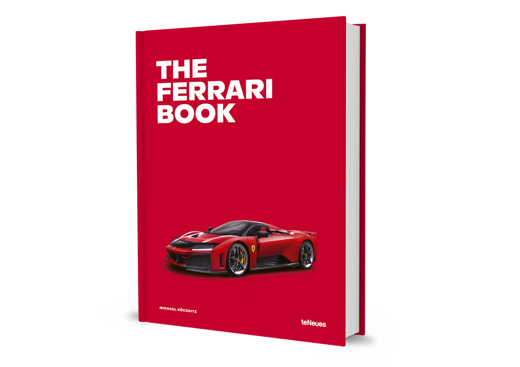 Book titled 'The Ferrari Book' with a red cover and Ferrari logo on a white background