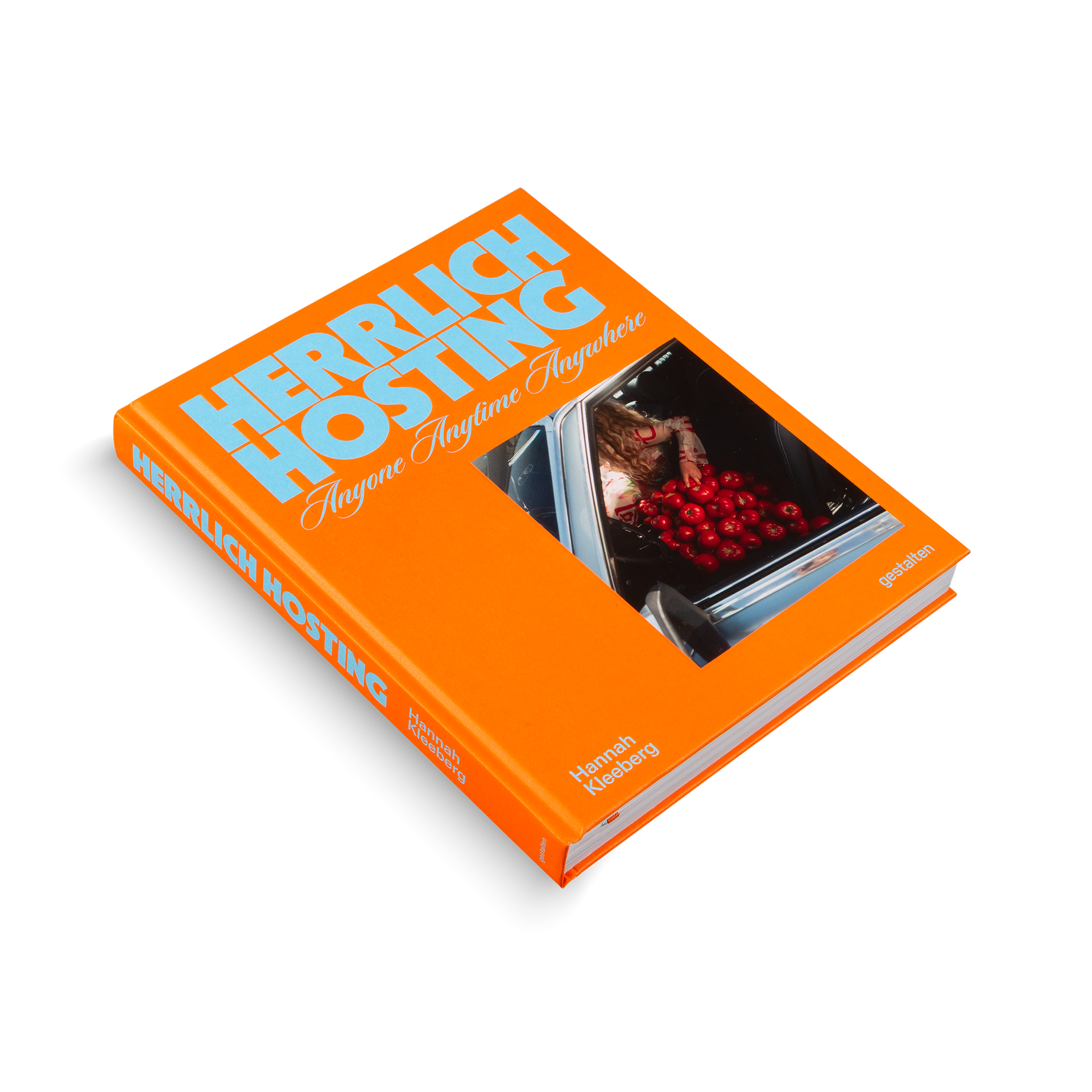 Orange book titled 'Herrlich Hosting' on a white background