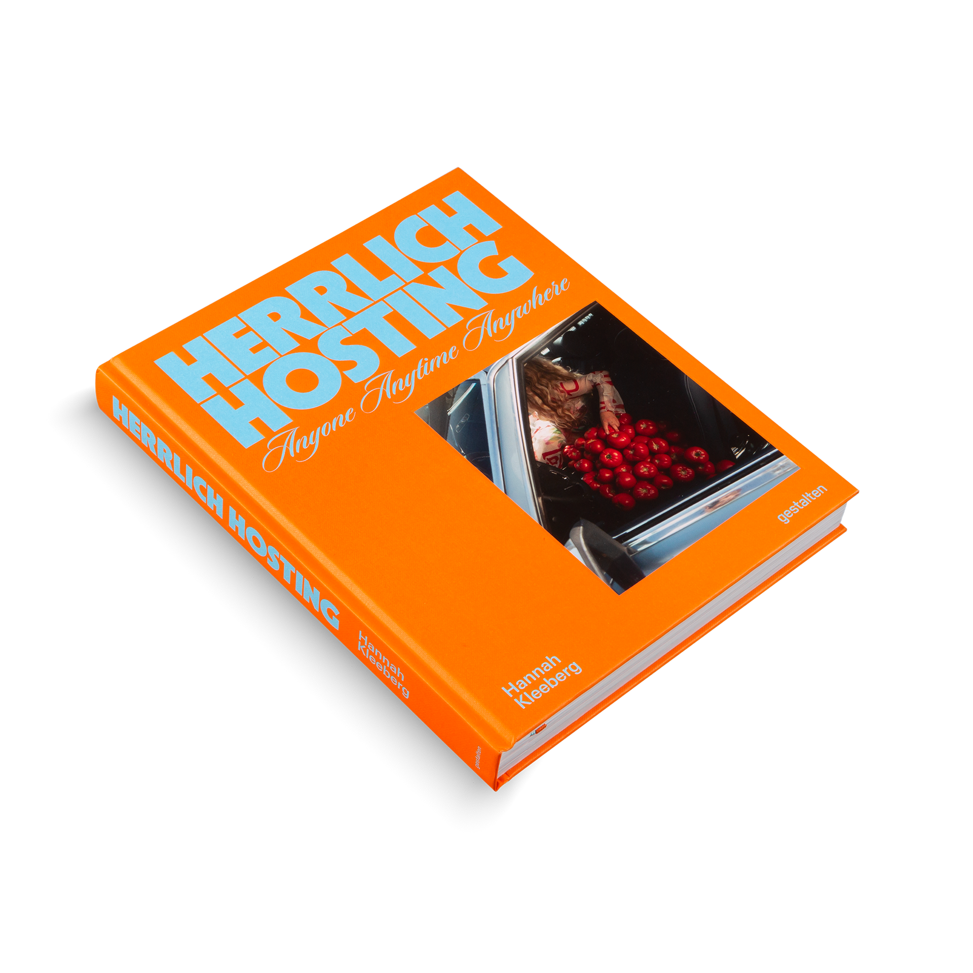 Orange book titled 'Herrlich Hosting' on a white background