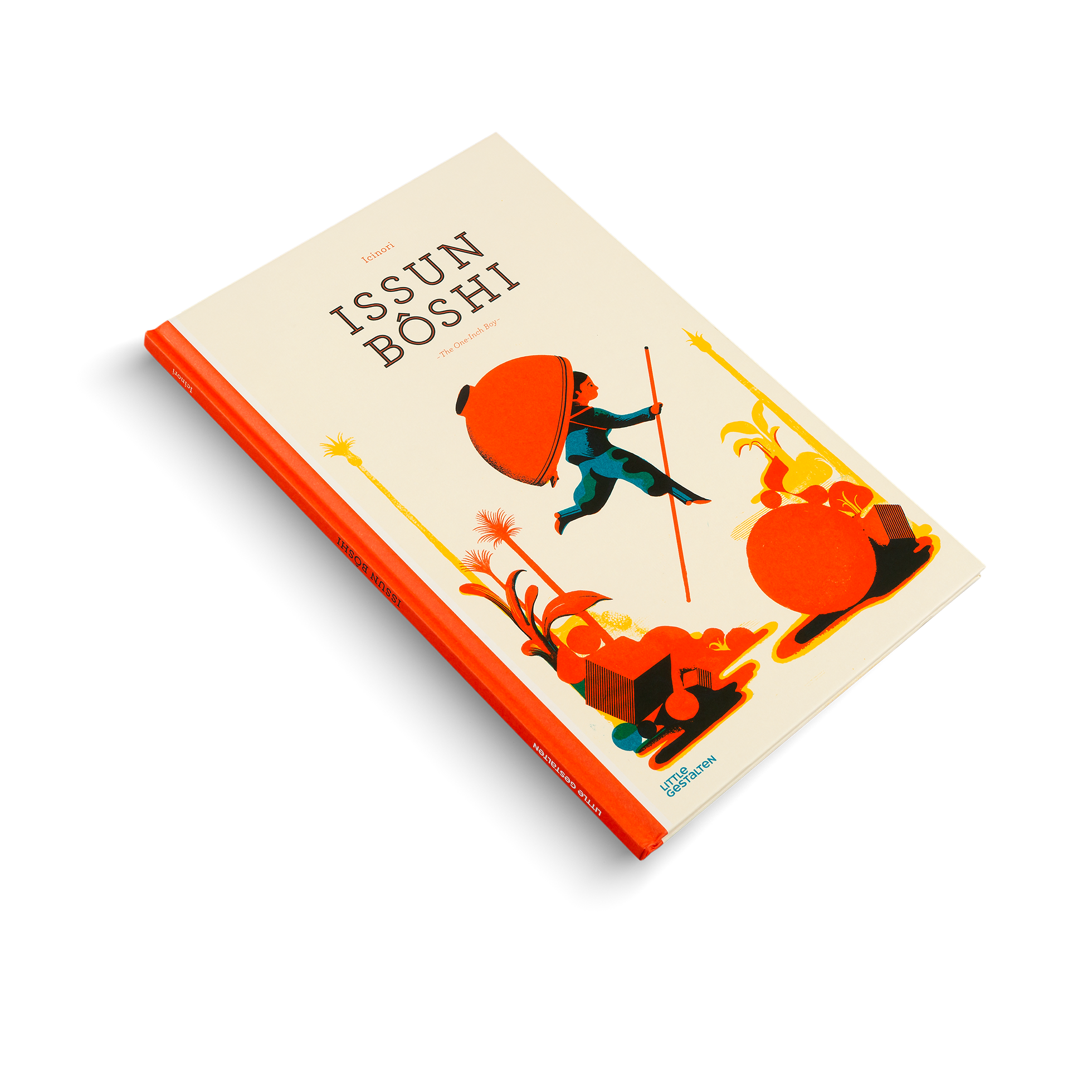 Book titled 'Issun Boshi' with colorful illustrations on a white background