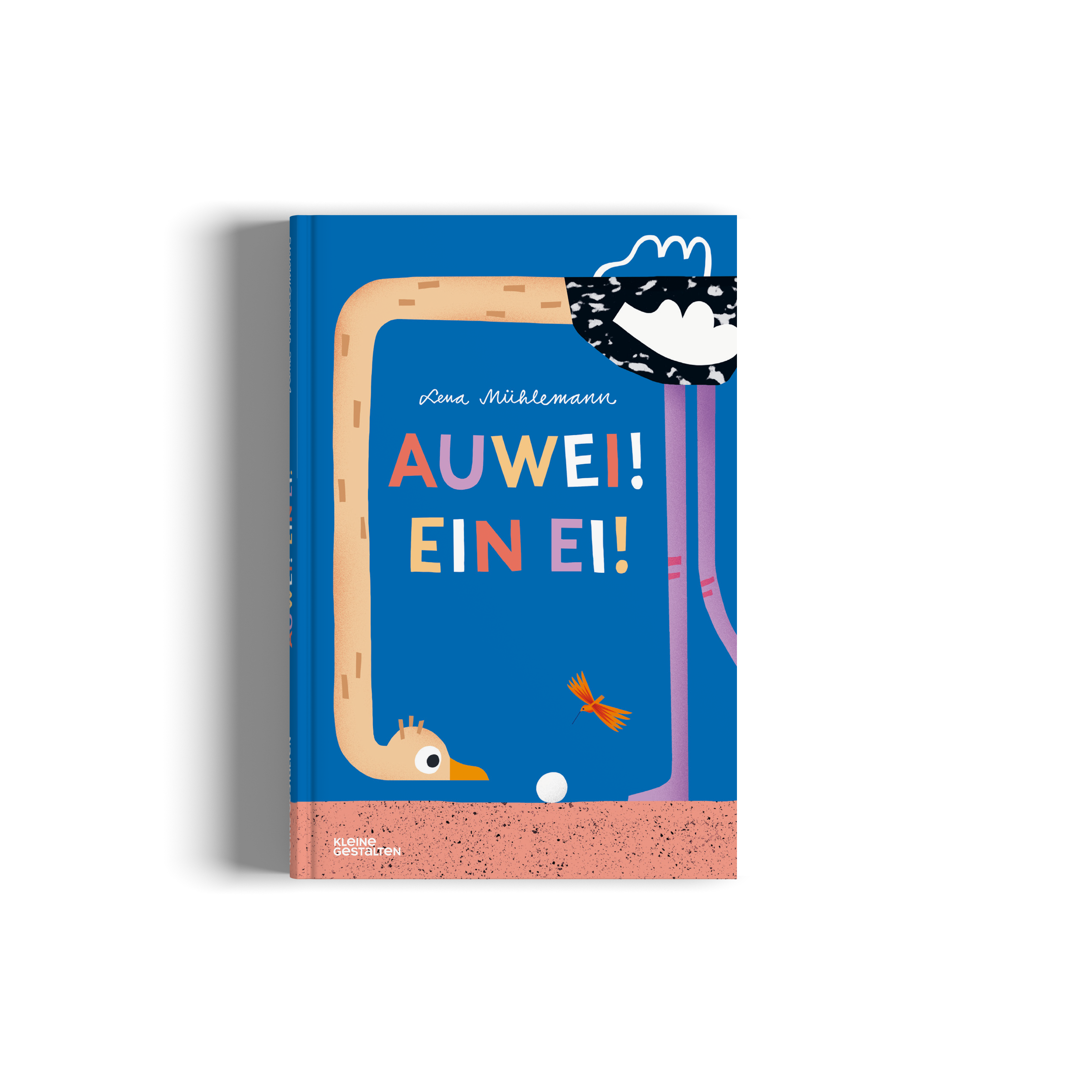 Children's book titled 'AUWEI! EIN EI!' with colorful illustrations on a blue background