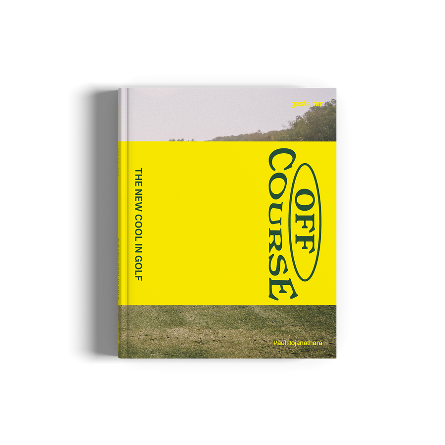 Book titled 'Off Course: The New Cool in Golf' with a yellow cover and golf course image.
