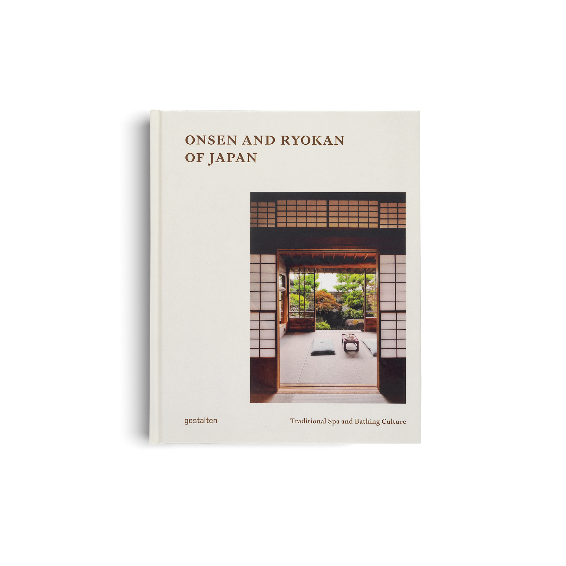 Book cover of 'Onsen and Ryokan of Japan' with a traditional Japanese room illustration.