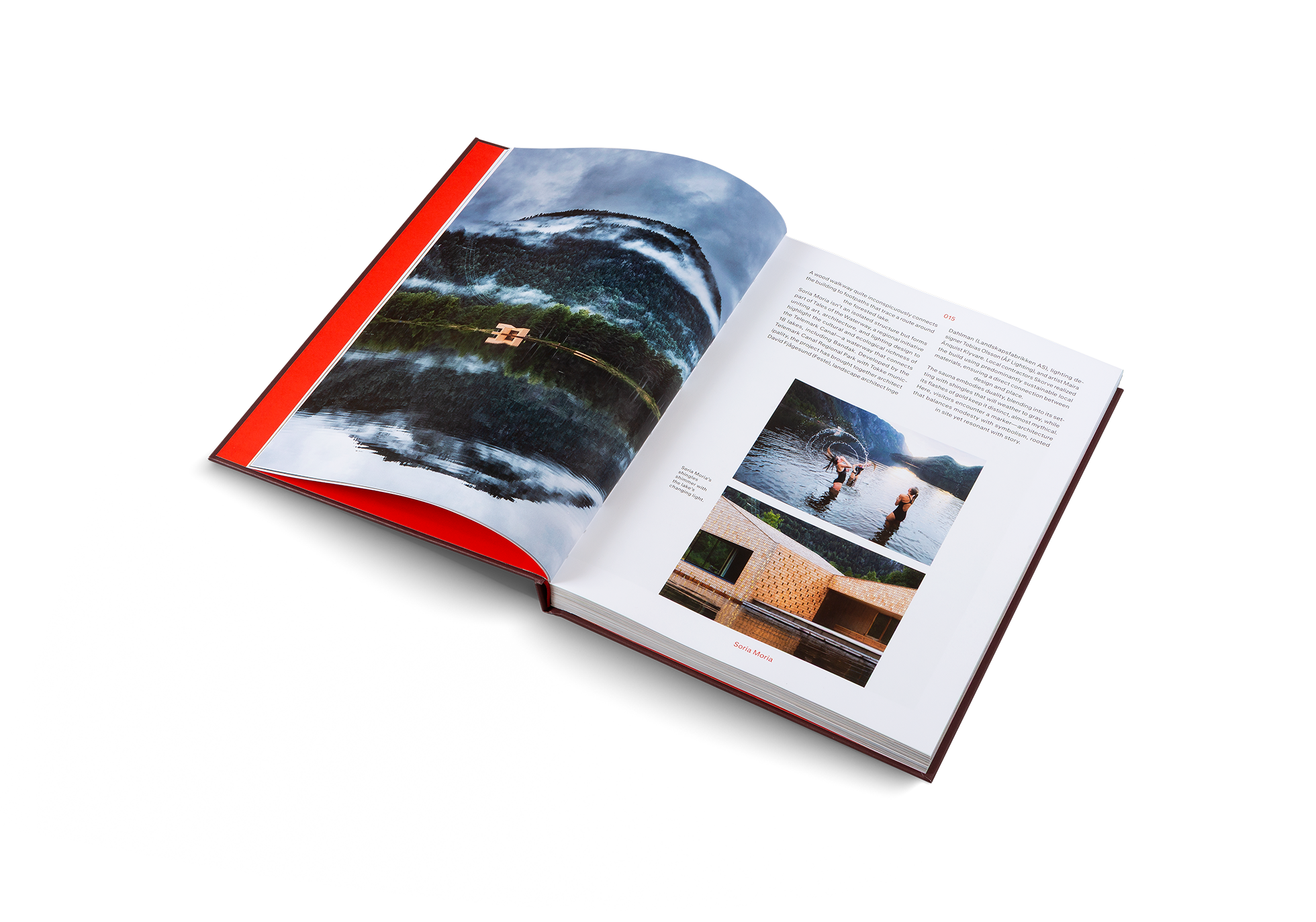 Open book with images of a person in a kayak on a river