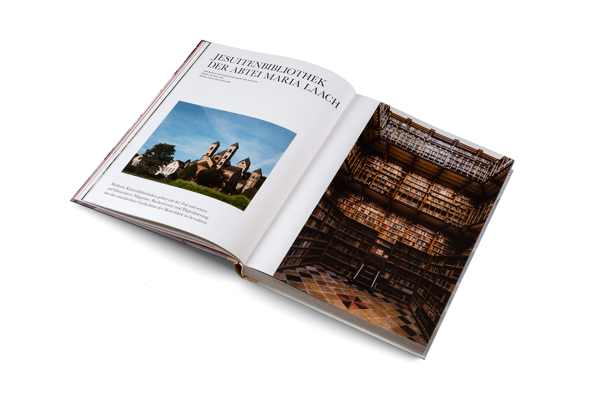 Moderne Klosterbibliotheken gehen mit der Zeit und setzen auf klimatisierte Magazine, Büchertresore und Digitalisierung, um das unschätzbare Gedächtnis der Menschheit zu bewahren. Entdeckt die Jesuitenbibliothek der Abtei Maria Laach.