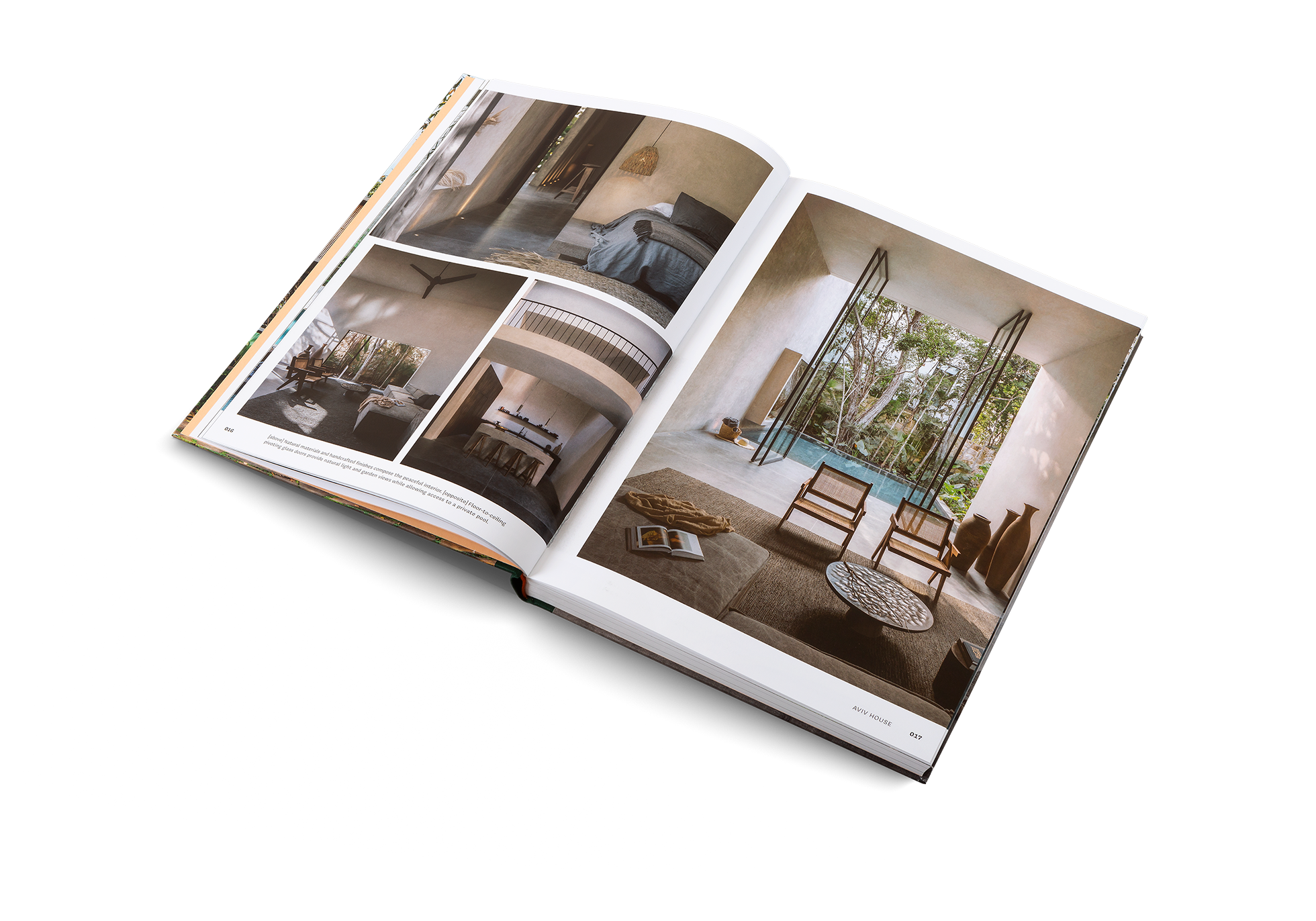 An example of concrete houses in Concrete Jungle by gestalten. Floor-to-ceiling pivoting glass doors provide here natural light and garden views while allowing access to a private pool.