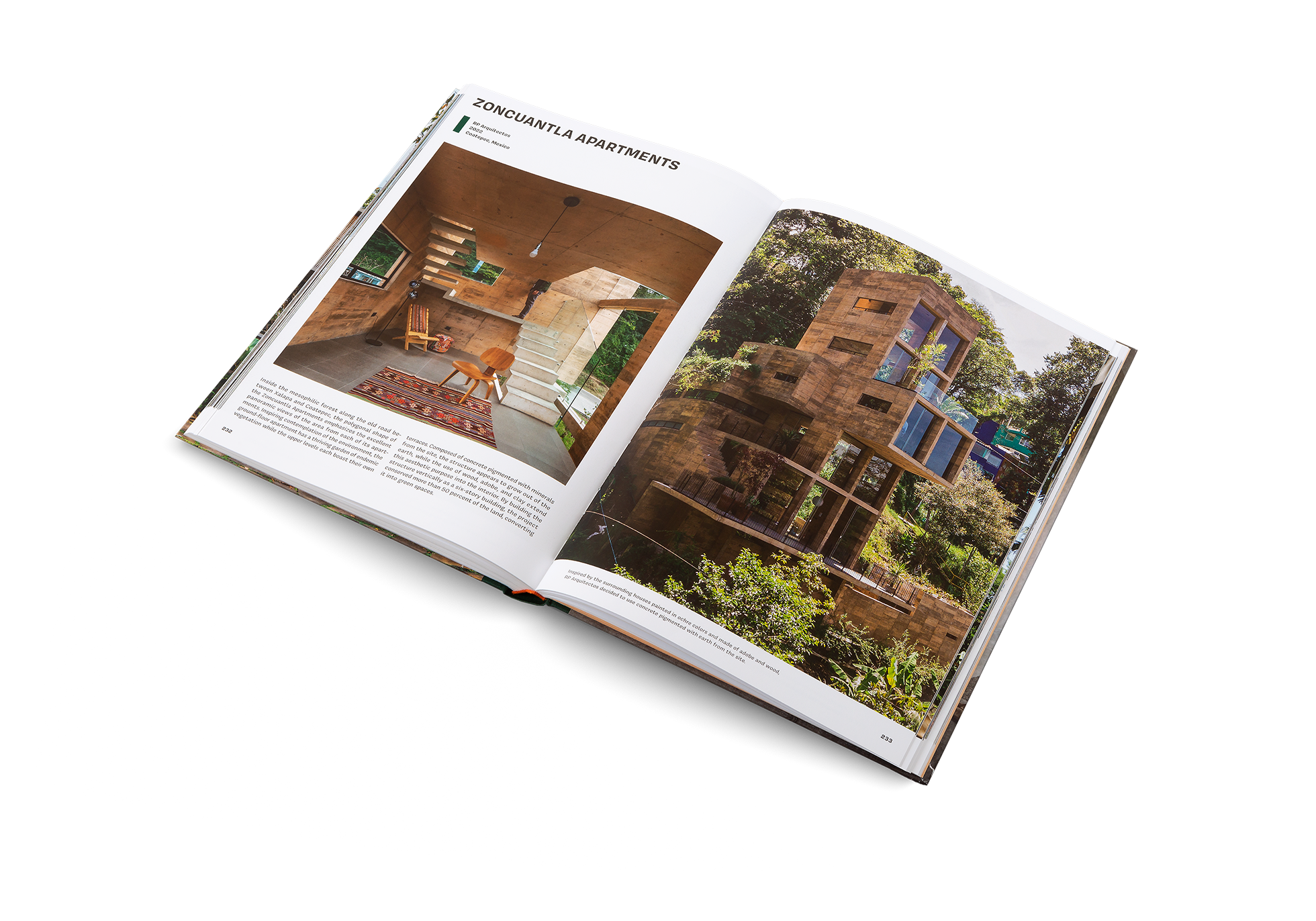 Inspired by the surrounding houses painted in ochre colors and made of adobe and wood, RP Arquitectos decided to use concrete pigmented with earth from the site to design the Zoncuantla Apartments.  This fascinating project is featured in Concrete Jungle, a book about tropical architecture by gestalten.