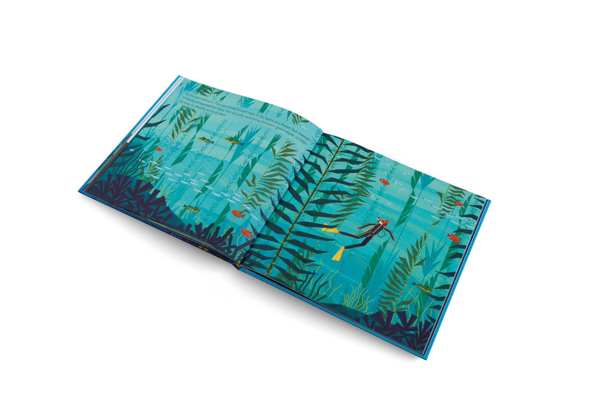 Fox is swimming between giant algae in his deep sea quest