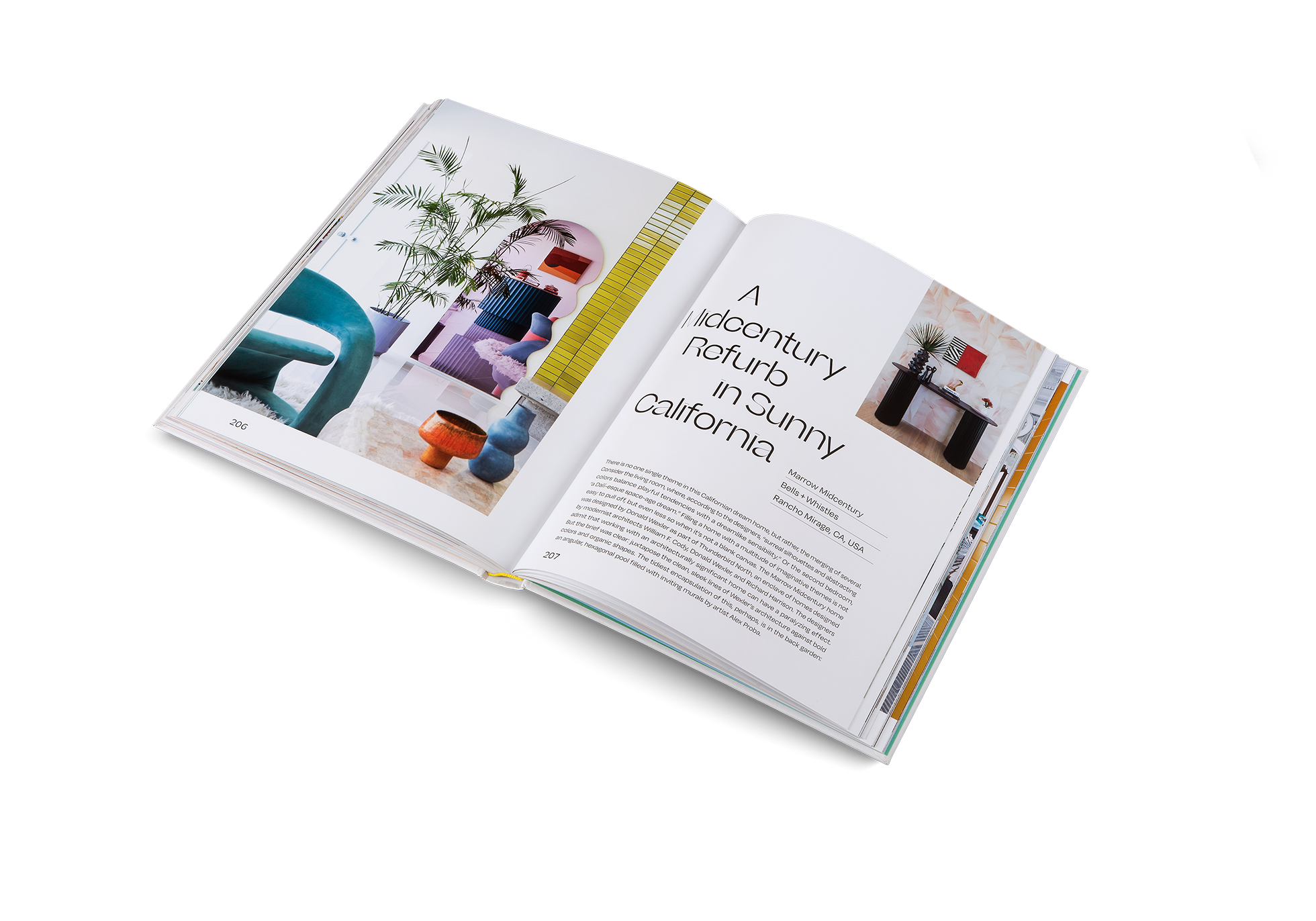 There is no one single theme in this Californian dream home, but rather, the merging of several. Consider the living room, where, according to the designers, “surreal silhouettes and abstracting colors balance playful tendencies with a dreamlike sensibility.” Or the second bedroom, “a Dalí-esque space-age dream.” Filling a home with a multitude of imaginative themes is not easy to pull off, but even less so when it’s not a blank canvas. The Marrow Midcentury home was designed by Donald Wexler.