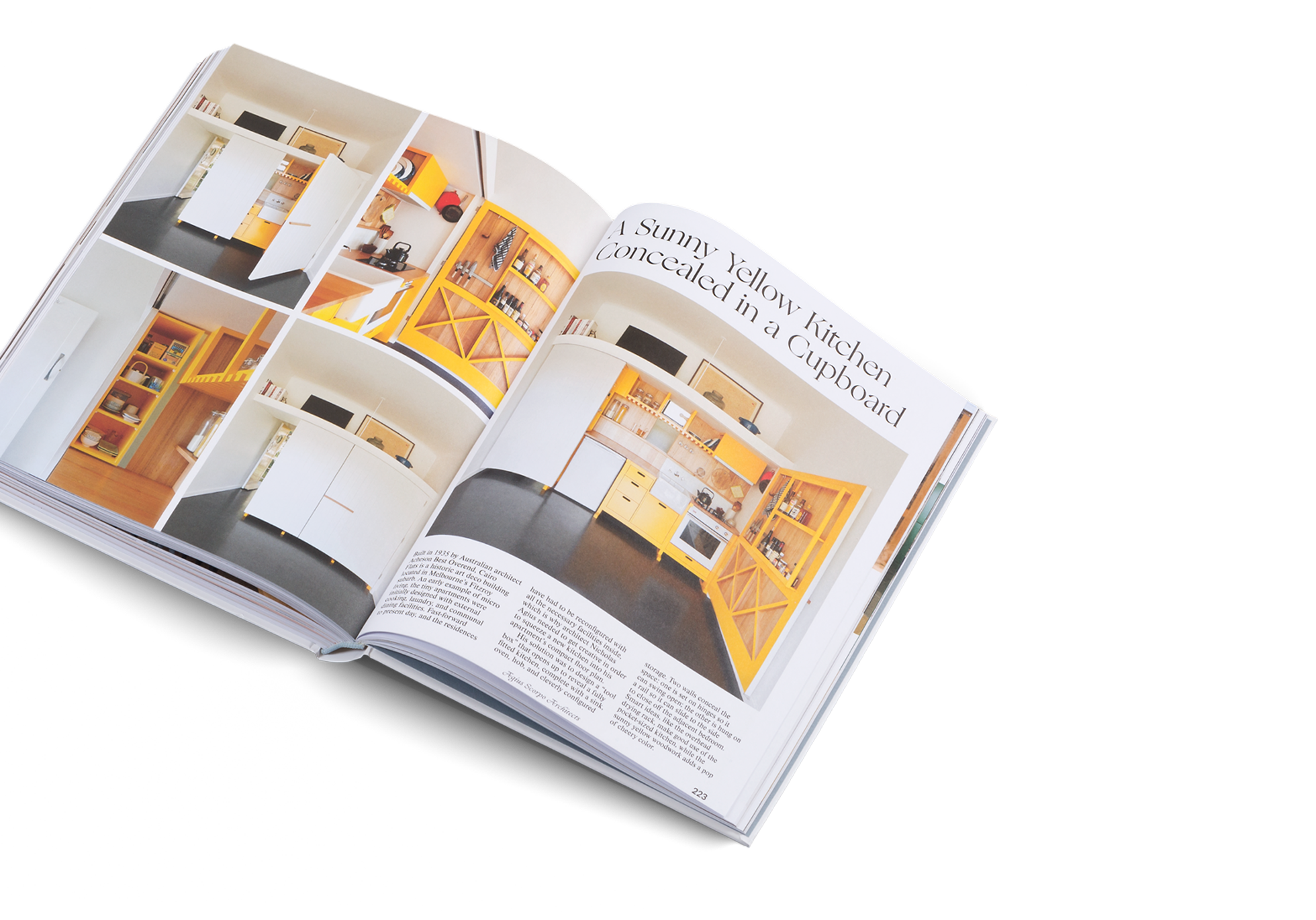 Sunny yellow kitchen concealed in a cupboard