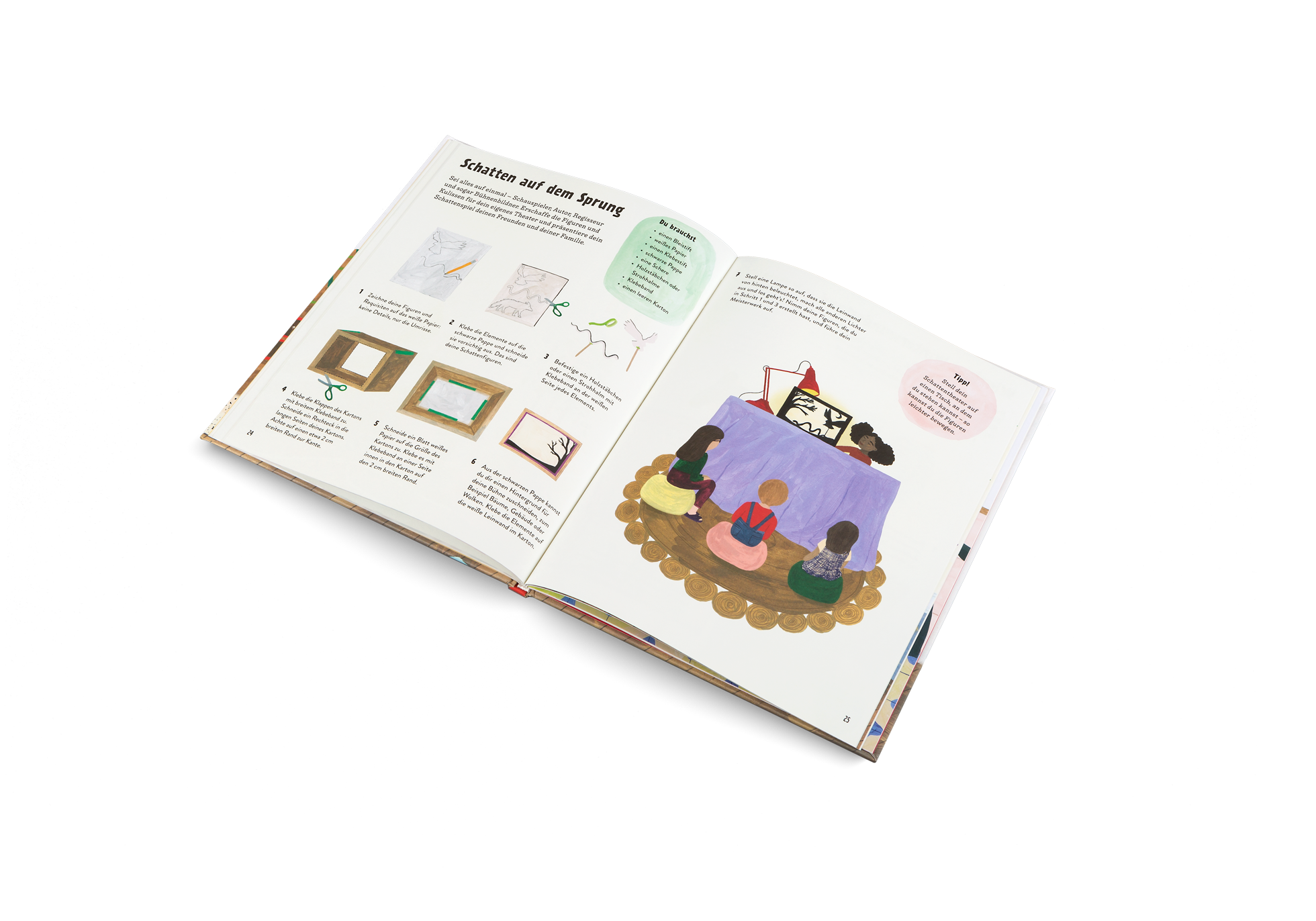 Sei alles auf einmal – Schauspieler, Autor, Regisseur und sogar Bühnenbildner. Erschaffe die Figuren und Kulissen für dein eigenes Theater und präsentiere dein Schattenspiel deinen Freunden und deiner Familie.