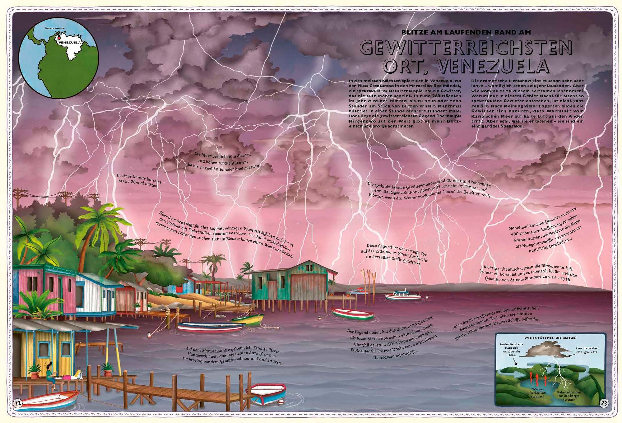 Blitze am laufenden Band am gewitterreichsten Ort im Atlas der Superlative von Kleine Gestalten