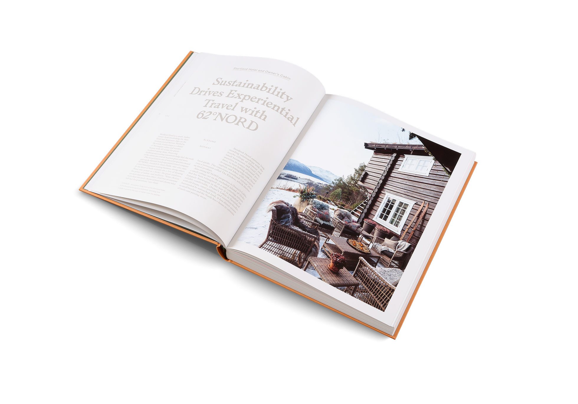 Storfjord Hotel is a small, timber, luxury hotel overlooking the Storfjord and Sunnmore Alps on the western coast of Norway. Nestled in the woods, it takes shape as a cluster of Norwegian cabins and wooden houses with 30 rooms for guests scattered among them. Preserving tradition and creating a mountain-lodge feel, the roofs of the cabins are covered in green grass and moss.