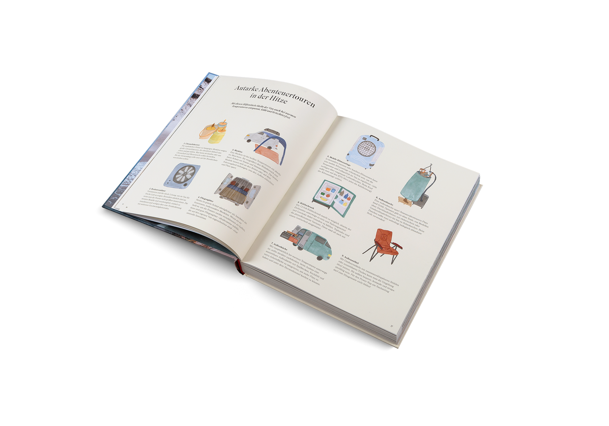 Mit diesen Hilfsmitteln bleibt der Van auch bei warmen Temperaturen entspannt, kühl und kriechtierfrei. Die beste Tips fürs Vanlife sind in The Getaways veröffentlicht von gestalten Verlag.