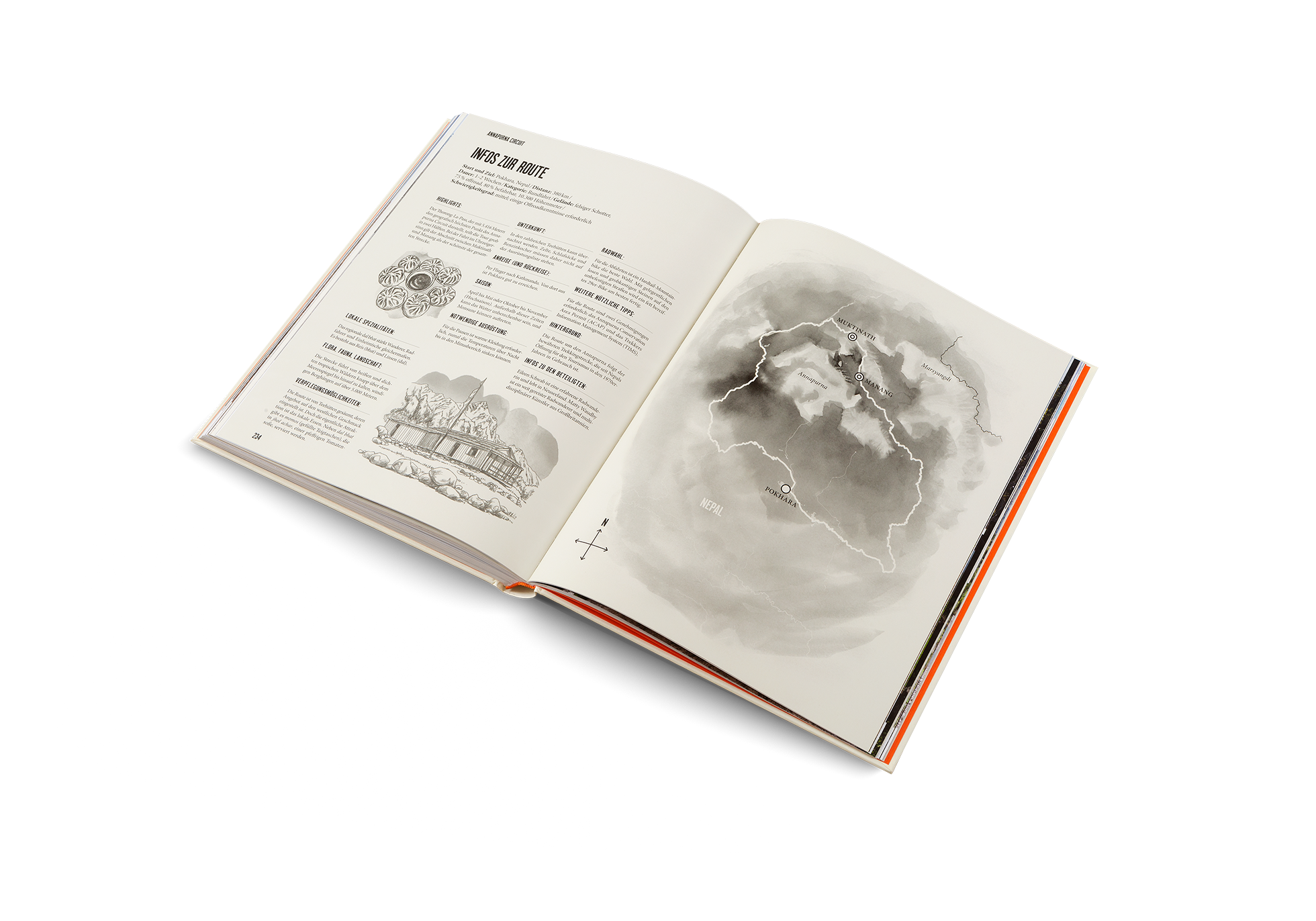 Der Thorong-La-Pass, der mit 5.416 Metern den geografisch höchsten Punkt des Annapurna Circuit darstellt, teilt die Tour grob in zwei Hälften. Bei der Fahrt im Uhrzeigersinn gilt der Abschnitt zwischen Muktinath und Manang als der schönste der gesamten Strecke. Mehr Informationen über diese Reise sind im Buch Tour de Rad von gestalten und Stefan Amato.