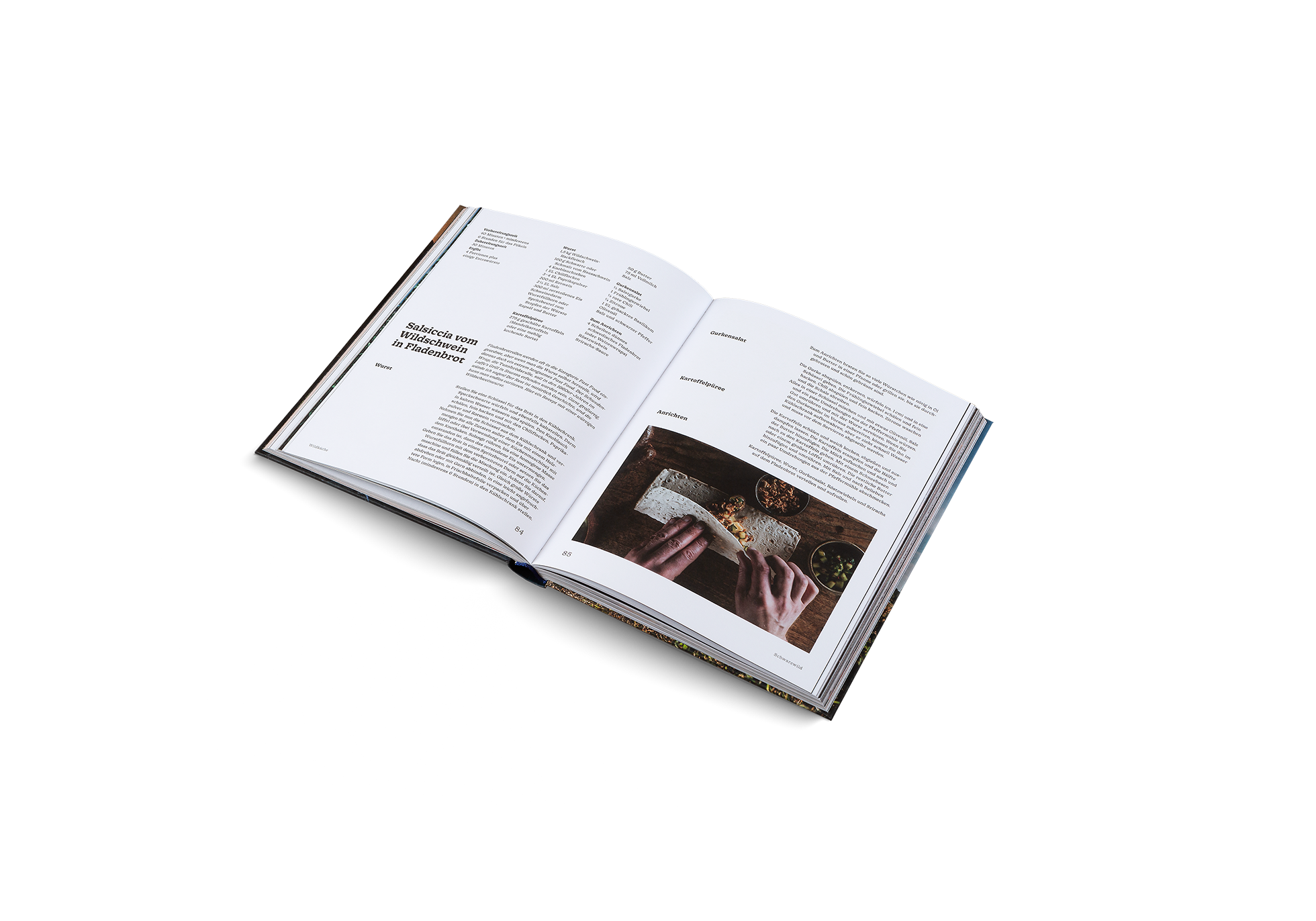 Fladenbrotrollen werden oft in die Kategorie Fast Food eingeordnet, aber wenn man die Wurst selbst herstellt, wird daraus doch ein extrem langsames Fast Food. Der Schweden-Wrap, die Tunnbrödsrulle, soll in den 1960er-Jahren im Loffe’s Grill in Stuvsta erfunden worden sein. Ganz großartig, würde ich sagen! Der Rest ist natürlich Geschichte, und die kann man endlos variieren. Hier ein Rezept mit einer würzigen Wildschweinwurst in Wildküche von gestalten.