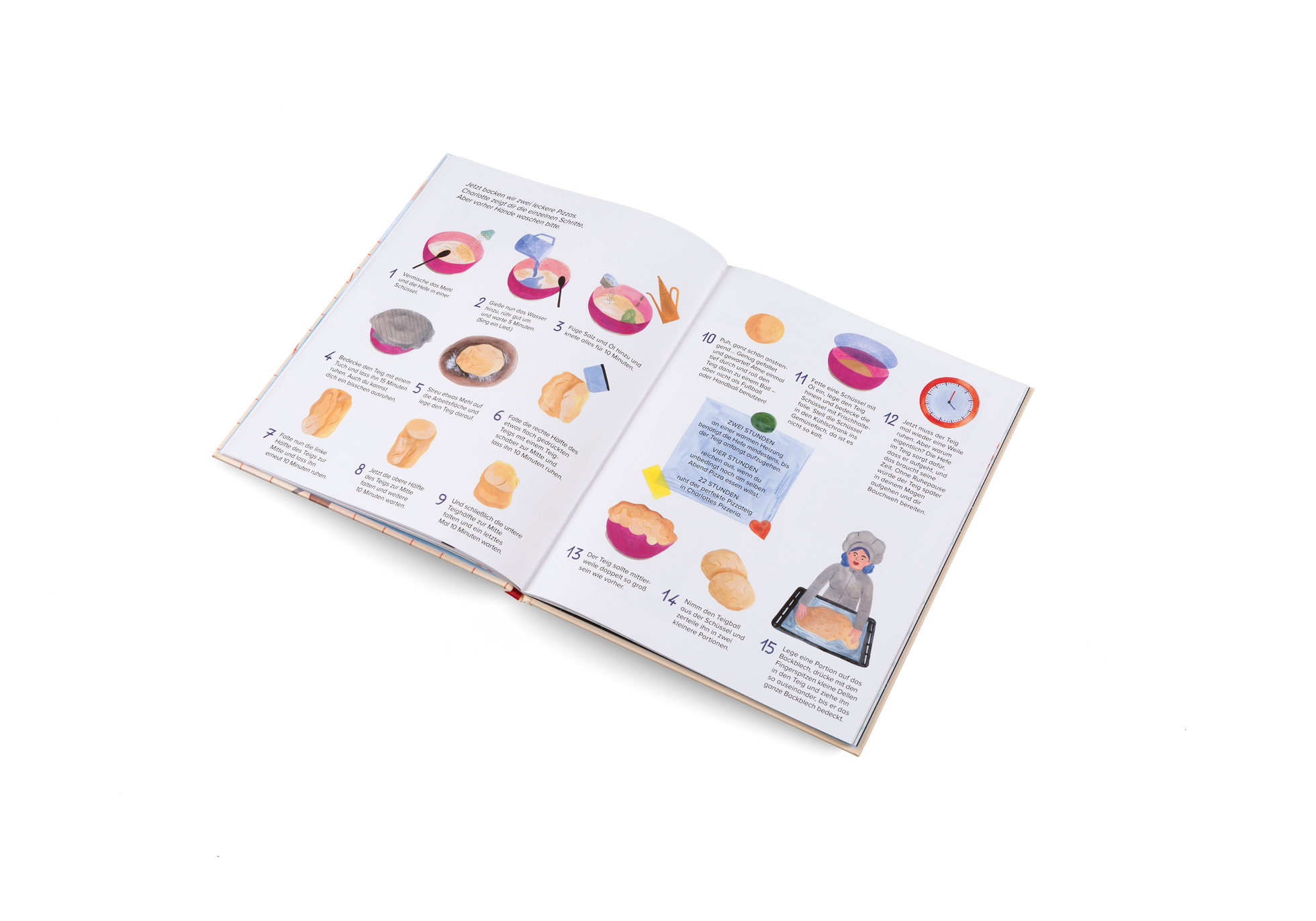 Jetzt backen wir zwei leckere Pizzas. Wir lieben Pizza! zeigt dir die einzelnen Schritte, aber vorher Hände waschen bitte.