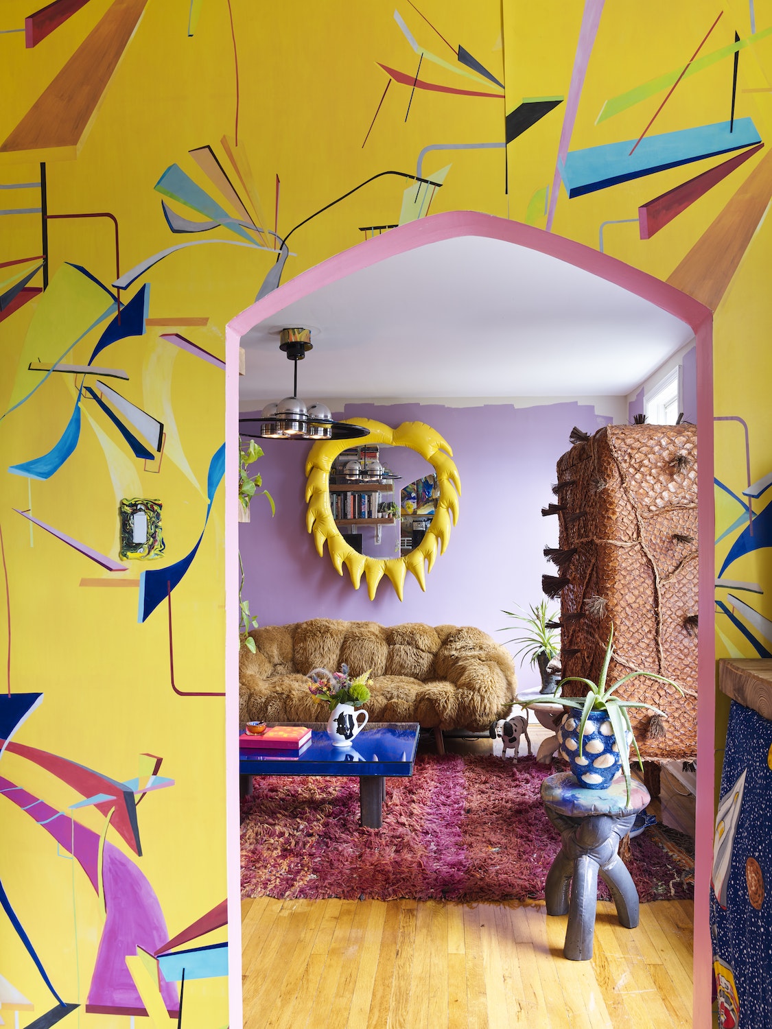 The styling in this apartment by Misha Kahn not only attempts to push the boundaries of maximalism to the next level, at times it succeeds. A graduate of Rhode Island School of Design, Minnesota-born Kahn is known for an experimental approach to furniture and lighting design with which he reinvents established techniques, often incorporating found materials and refuse, to create pieces that are outlandish in both form and function.  Find out more about this project in Living to the Max.