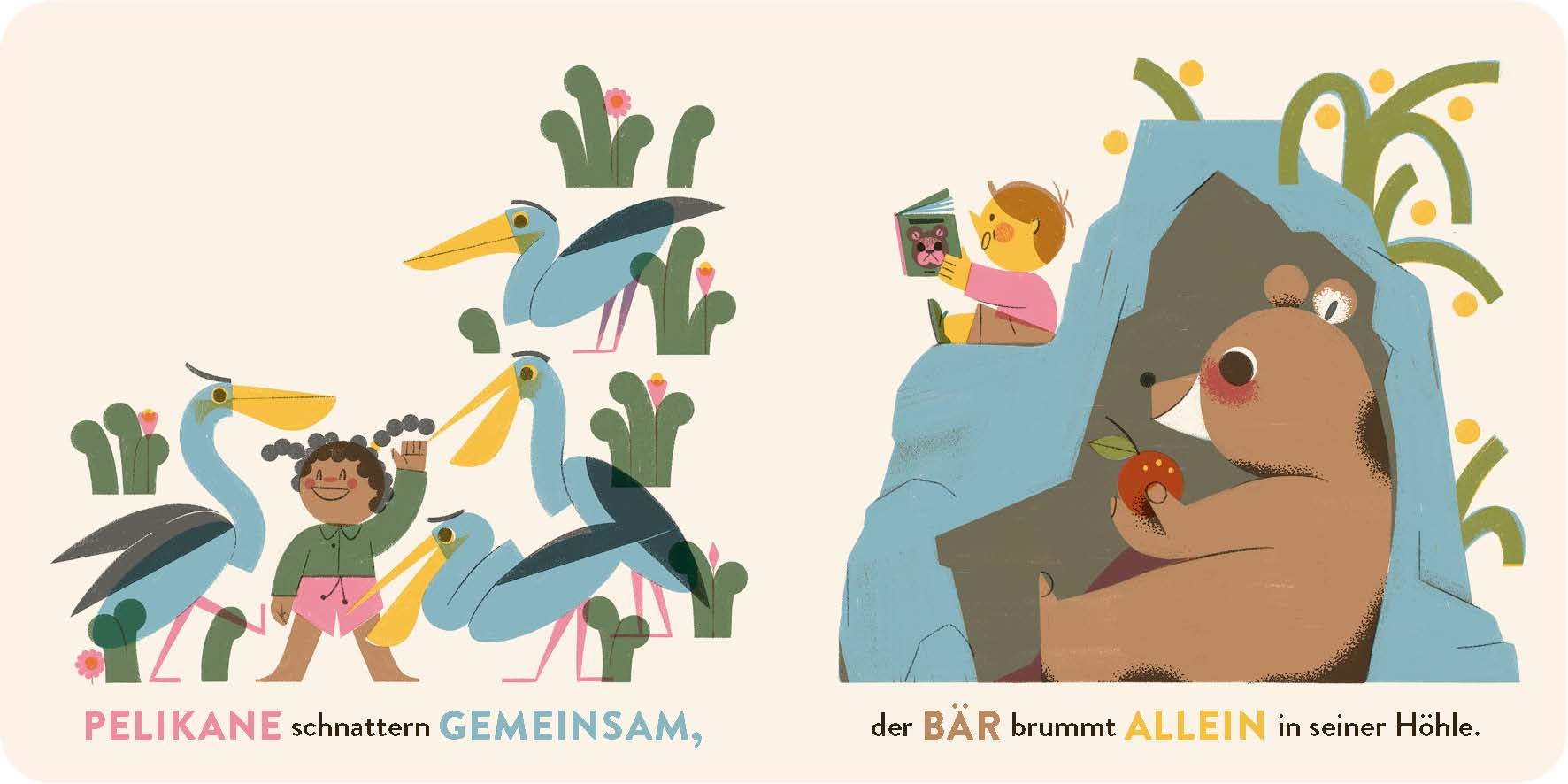 Pelikane schnattern gemeinsam in Die tolle Tierschau von Kleine Gestalten