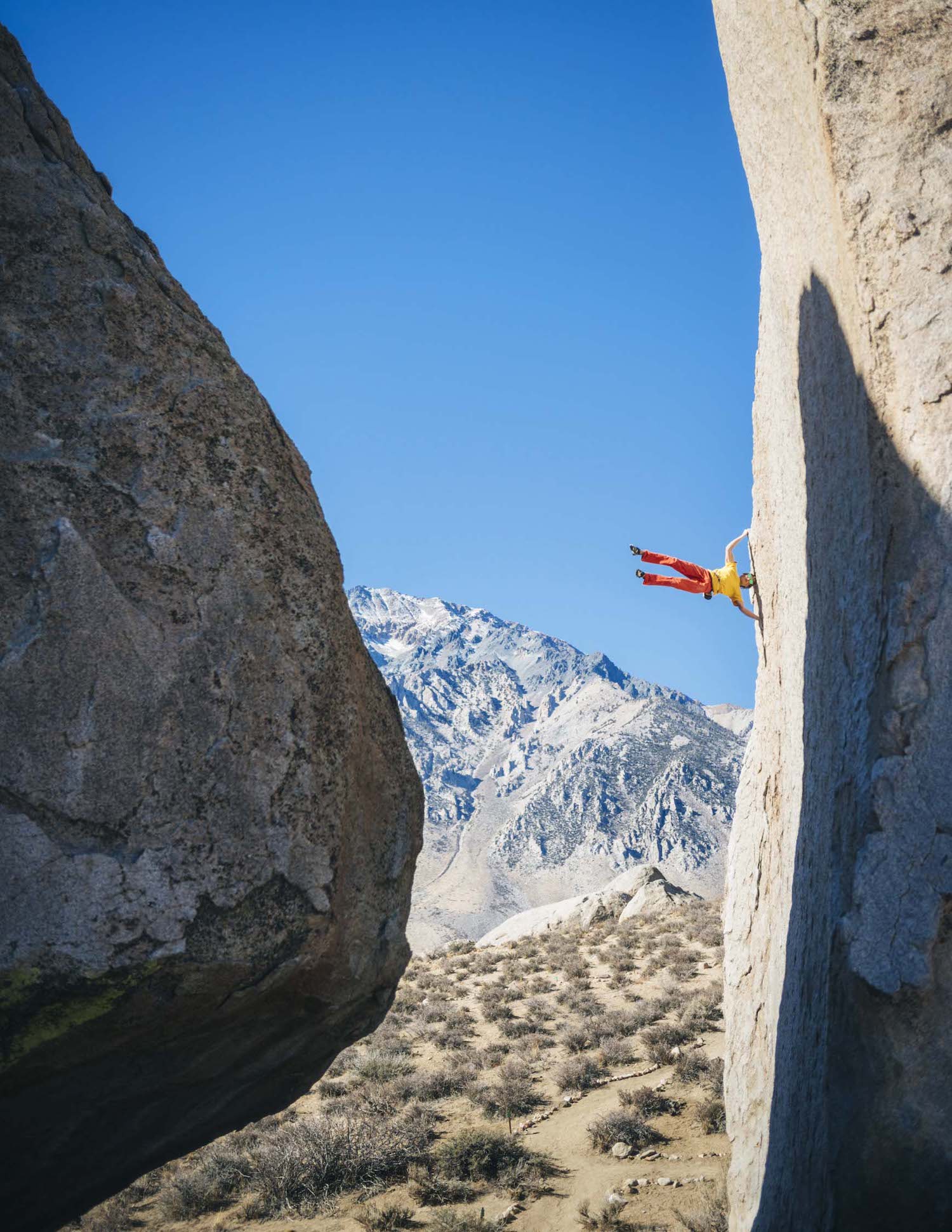 Alex Megos climbing a new route