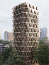 Fei and Chris Precht have envisioned the integration of nature, food production, and sustainable high-rise living. Their imaginative proposal combines an urban farm with a city block, using adaptable triangular modules made from cross-laminated timber (CLT)—a material with a lighter overall environmental footprint than steel, cement, or concrete.