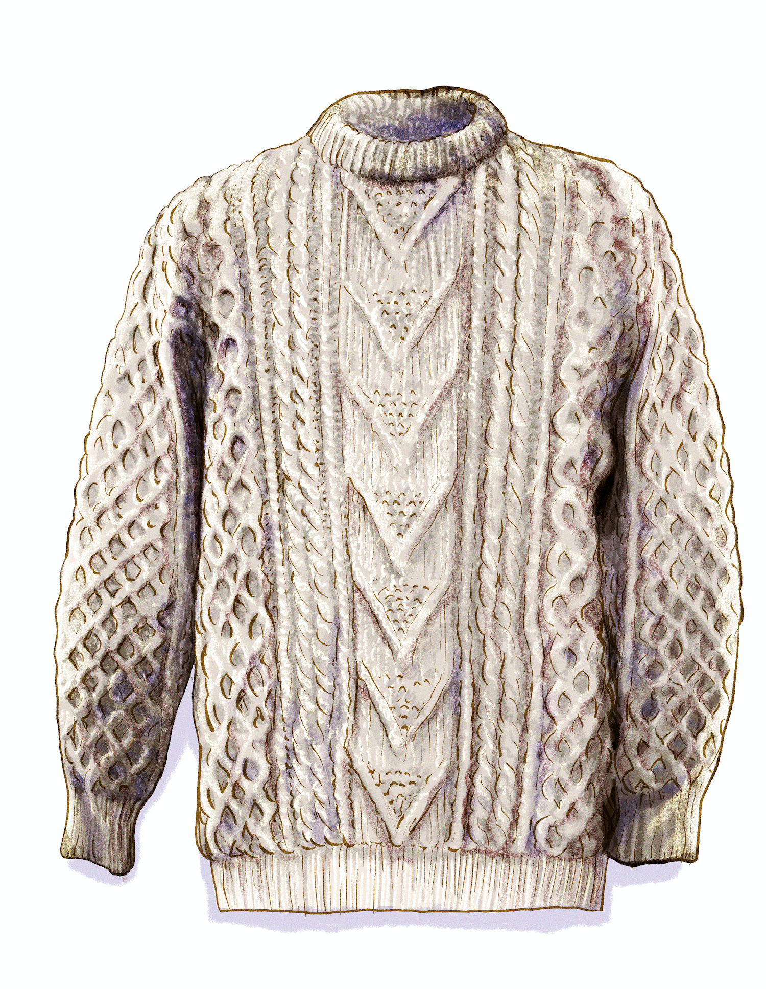 Friend to the seafarer, the chunky and oversized sweater from Galway Bay was the  fisherman’s Sunday best. This fascinating piece of clothe is also featured in The Rebel’s wardrobe.