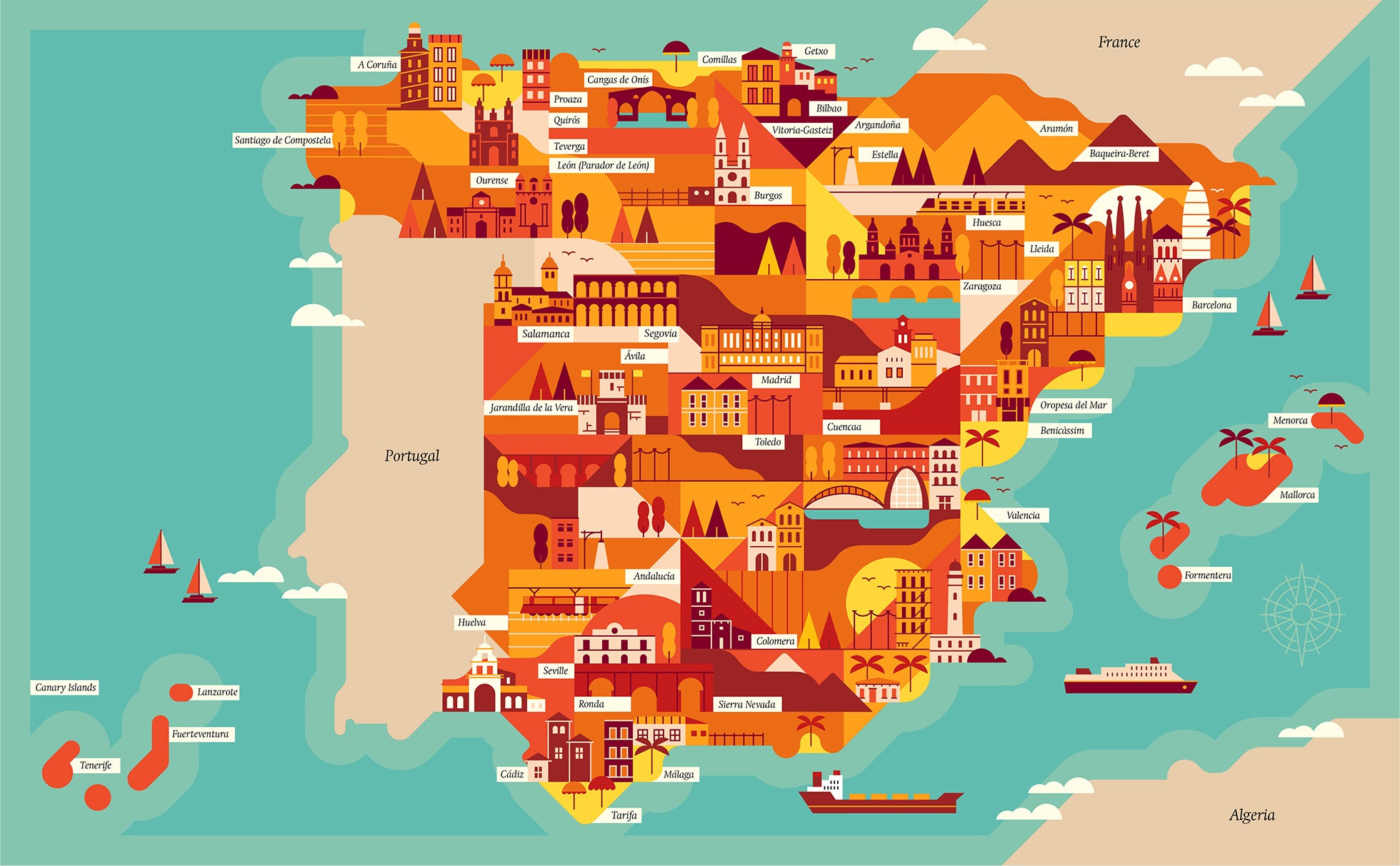 An illustrated map of Spain