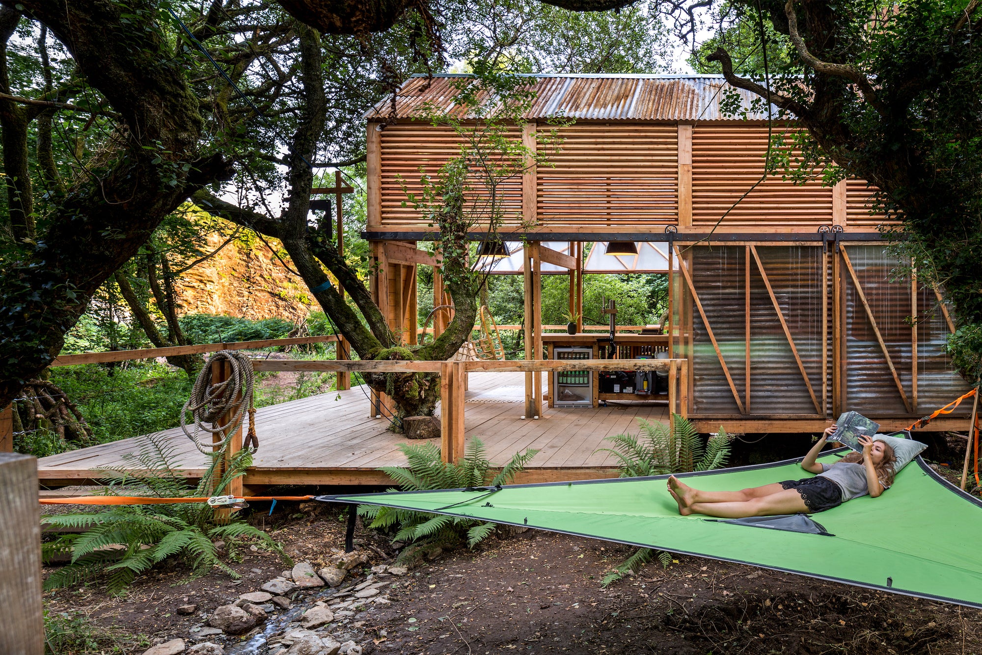The Danish cabin in Cornwall is an example where glamping means adapting the site to the landscape,  not the other way around