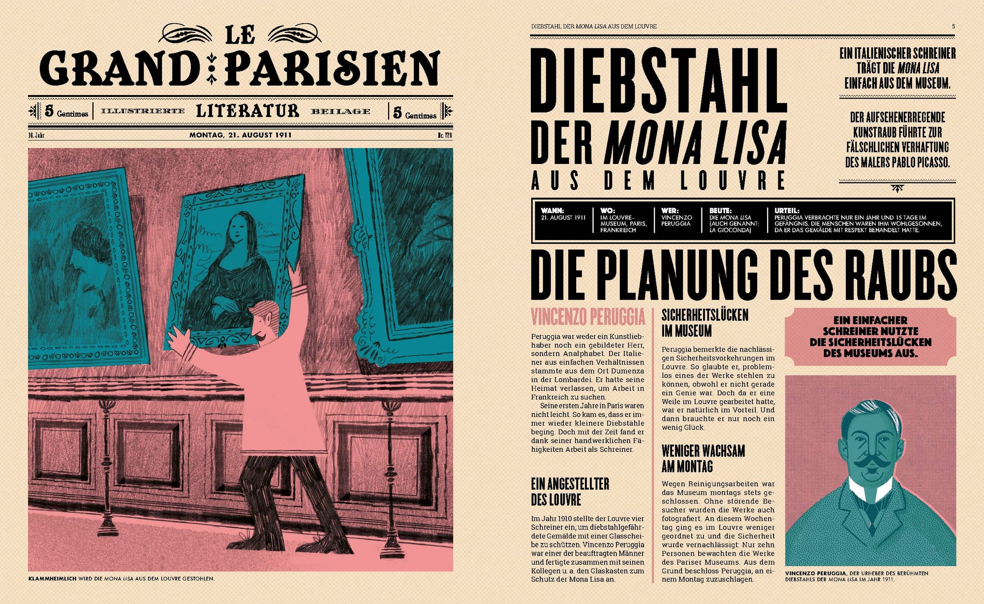 Der Diebstahl der Mona Lisa aus dem Louvre ist auch in Die berühmtesten Diebstähle der Welt von Kleine Gestalten