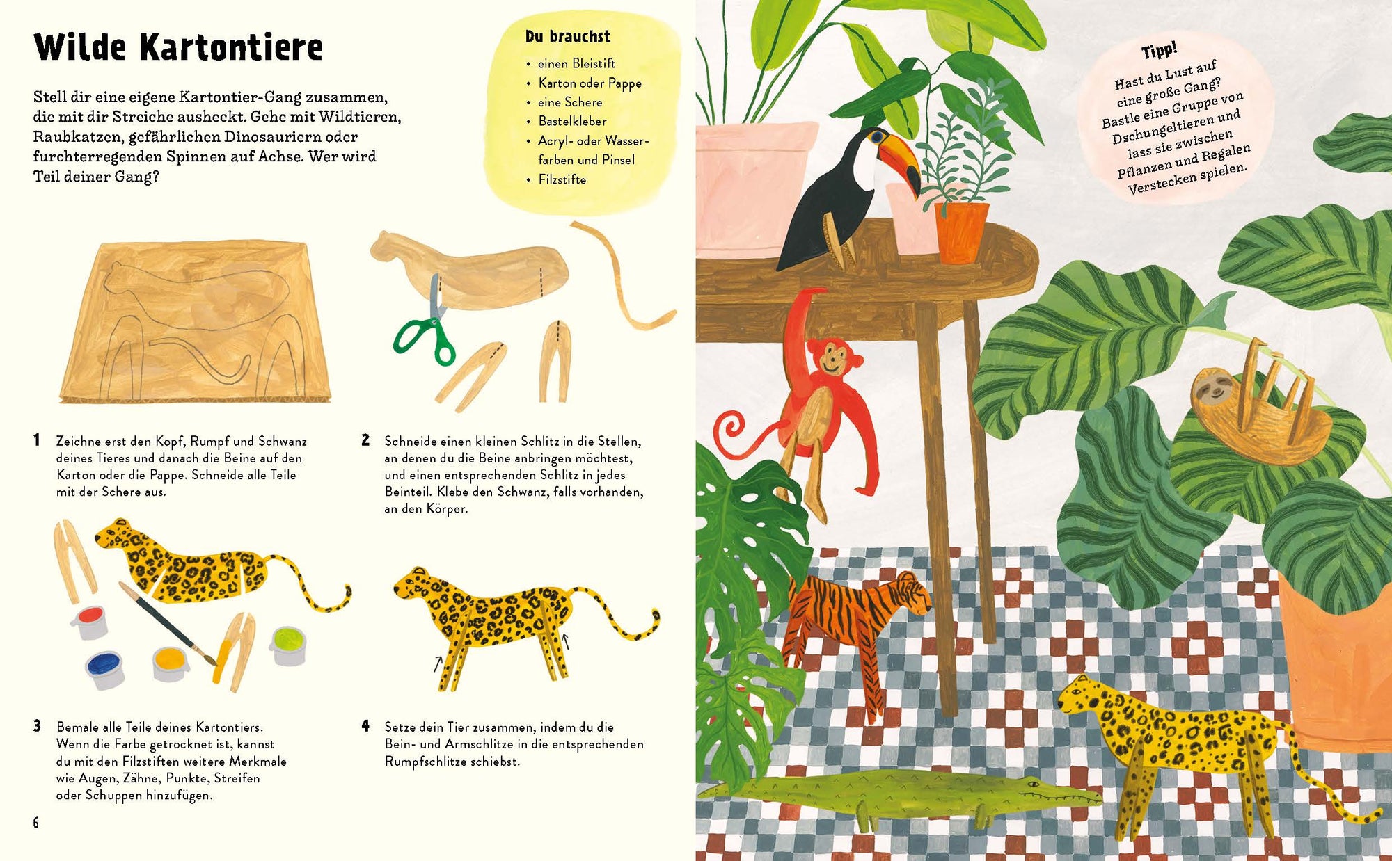 Stell dir eine eigene Kartontier-Gang zusammen, die mit dir Streiche ausheckt. Gehe mit Wildtieren, Raubkatzen, gefährlichen Dinosauriern oder furchterregenden Spinnen auf Achse. Wer wird Teil deiner Gang?